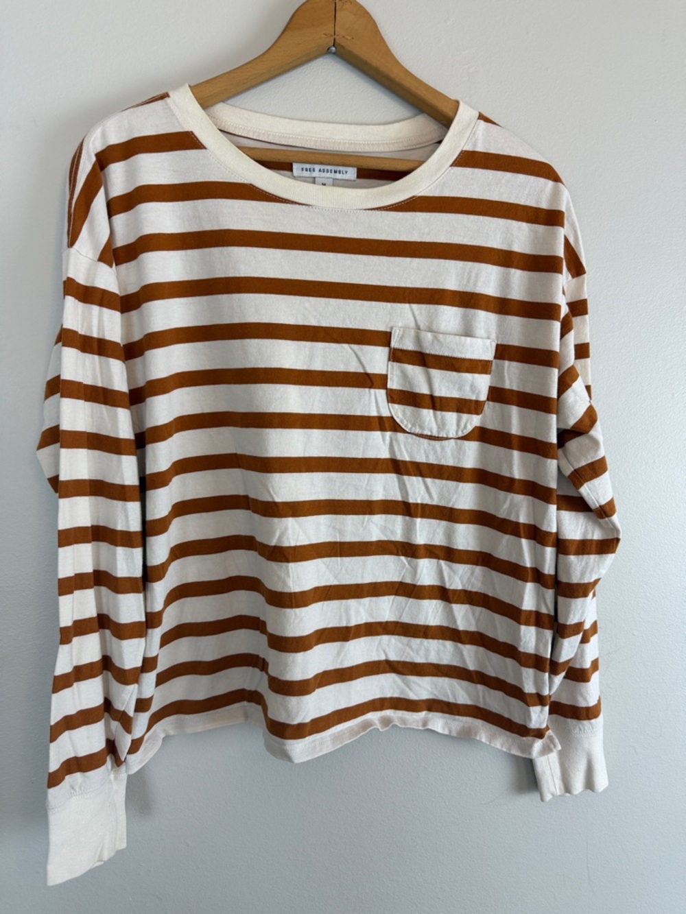 Free Assembly Horizontal Striped Brown White Long Sleeve Shirt Medium
